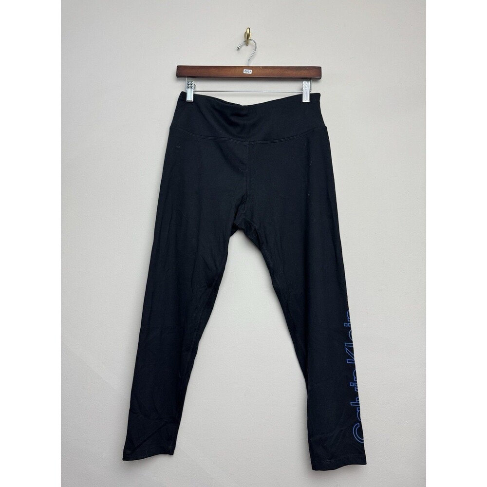 Calvin Klein Womens Activewear Leggings Size XL Black Blue Logo Strech Pants